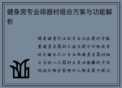 健身房专业级器材组合方案与功能解析