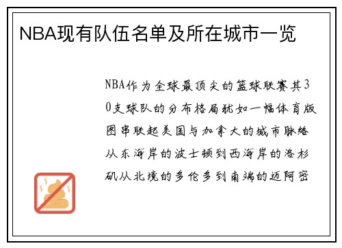 NBA现有队伍名单及所在城市一览